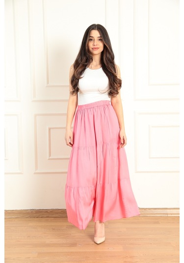 Modaplaza Kadın Fırfırlı Uzun Etek- Çok Renk K20YGLSFIRETKPEMBE Pembe