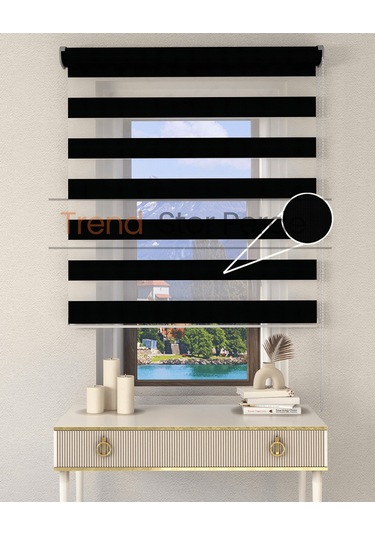 Siyah Bambu Etek Dilimsiz Zebra Stor Güneşlik Perde Siyah