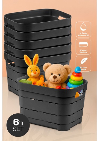 6'lı 5 Litre Delikli Saklama Kutusu Antrasit Antrasit