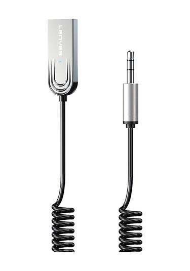 Lenyes Lr208 Spiral Kablolu Dahili Mikrofonlu Kablosuz Ses Alıcı Aux Bluetooth V5.3 Adaptör Gümüş