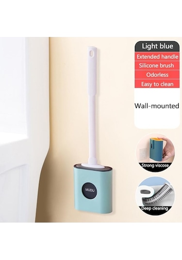 Novahub Mavi Tuvalet Fırçaları Uzun Saplı Tuvalet Temizleme Fırçası Silikon Wc Düz Kafa Esnek Yumuşak Kıllar Fırça Banyo Aksesuarları Mavi