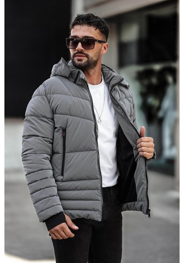 Delpino Dar Kesim Kapüşonlu Şişme Karbon Antrasit Erkek Mont 2205 Antrasit