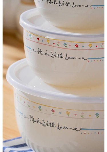 Made With Love Emaye 3 Lü Saklama Ve Karıştırma Kabı Çok Renkli