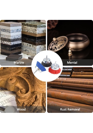 Singree Matkap İçin 3 İnç Naylon Tel Fırça - 1/4 İnç Şaftlı Kırmızı