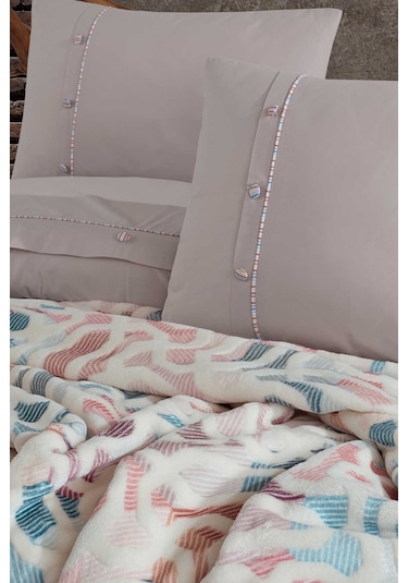 Elart Pamuk Nevresimli Battaniye Seti 5 Parça Mila Ekru Taş