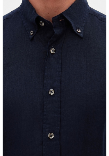 Ds Damat Comfort Lacivert Düz %100 Keten Gömlek 4hc02ap01265m Lacivert