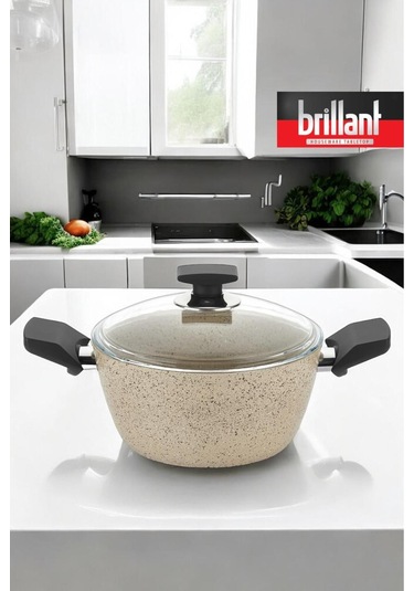 Brillant Lüks Granit Derin Tencere 18 Cm  Yanmaz Yapışmaz Tencere