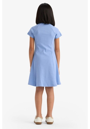 DeFacto Kız Çocuk Bisiklet Yaka A Kesim Basic Düz Fitilli Kaşkorse Kısa Kollu Yazlık Elbise E5801A825SMBE113
