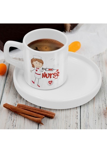 Bk Gift Kişiye Özel Sunum Tabaklı Hemşire Tasarımlı Kahve Fincanı-1, Sevgiliye Hediye, Arkadaşa Hediye, Hemşire Hediye Kobitmeyen137793 Bk Gift