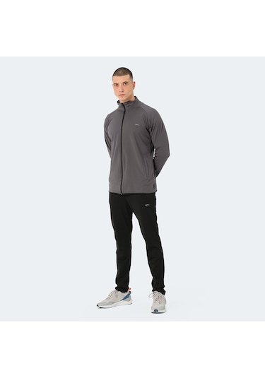 Slazenger ORRA IN Erkek Fermuarlı Dik Yaka Cepli Koyu Gri Eşofman Takımı