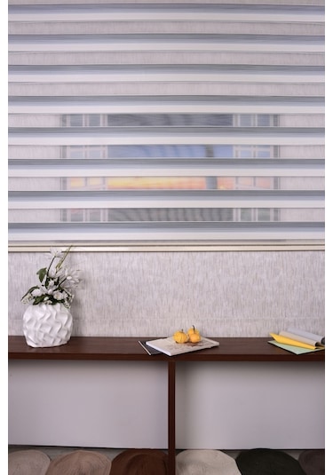 Gri-krem Pliseli Etek Dilimsiz Ds 10658-v9 Zebra Stor Güneşlik Perde