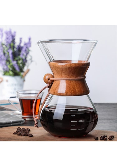 Ranyeek 600ml Cam Filtre Kahve Döküm Potu, Paslanmaz Çelik Filtre, Ahşap Kollü, Kağıt Gereksiz, Isıya Dayanıklı, Ev Ve Ofis İçin Diğer