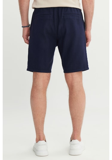 Erkek Lacı %100 Pamuk Comfort Fit Beli Bağlamalı Flamlı Yan Cep Şort Lacı Lacivert
