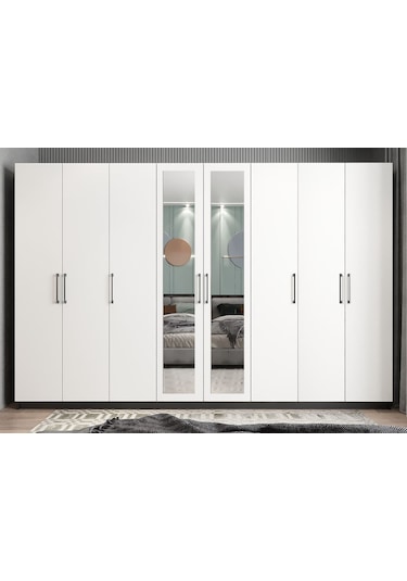 Başak 8 Kapaklı Dolap Gardırop Füme Beyaz - Montaj Dahil