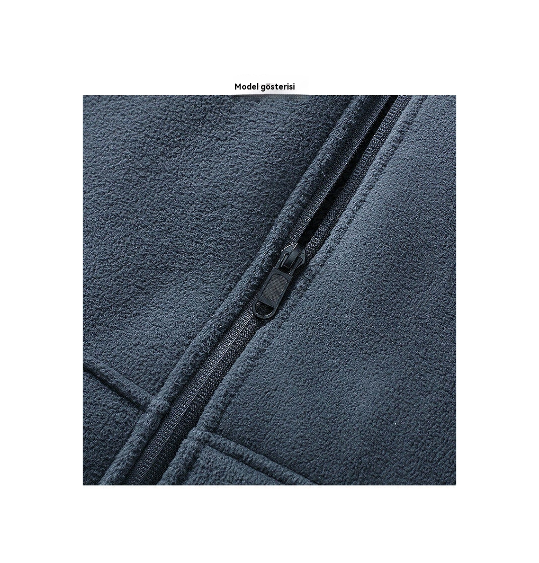 Peluş Sıcak Çift Katmanlı Kalın Günlük Kapüşonlu Ceket Gri-turkuaz