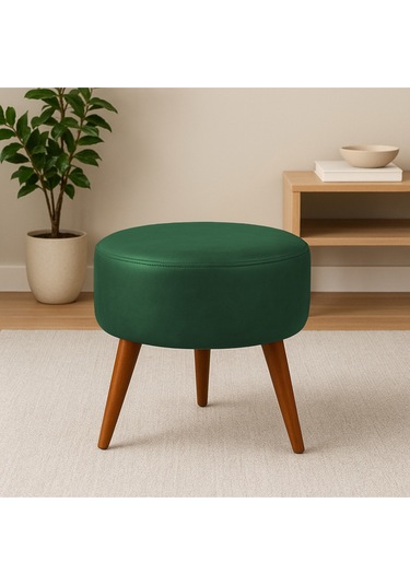 Yeşil Deri Puf Demonte Ayaklı Modern Oturma Ve Dekoratif Sehpa Yeşil