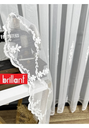 Ayna Gümüş Gri İşlemeli 3 Kat Pileli Ütü İstemez Salon Tül Perde Byz