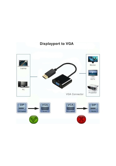 Displayport To Vga Çevirici Dönüştürücü Laptop Tv Monitör Bağlama