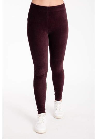 Vogsign Kadın Fitilli Kadife Yüksek Bel Tayt 618 Bordo No Color