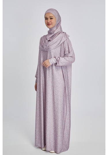 Pratik Tek Parça Çiçek Desenli Namaz Elbisesi Pembe