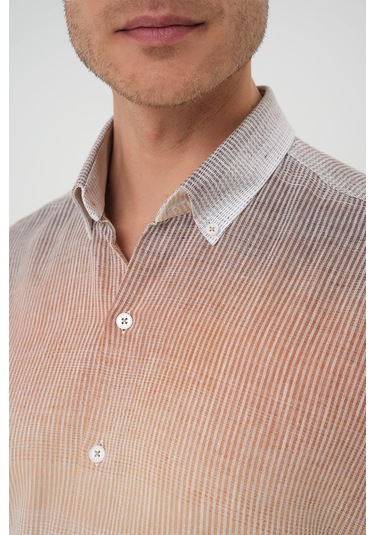 Comfort Fit Apoletli Degrade Desen Esnek Pamuk Bej Gömlek G 1575 Bej