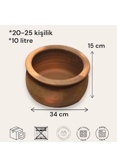 Doğal Toprak Kuzuluk Güveç Tencere 20-25 Kişilik 10 Litre 34x15 C (KAPAKSIZ) Toprak