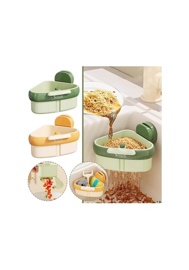 Skycity Mutfak Lavabo Köşesi Suda Filtre Sepeti - Basarak Açılabilir Kapağı, İki Katlı Ayrıştırıcı, Vakum Süngerli Montaj, Yeşil Yeşil