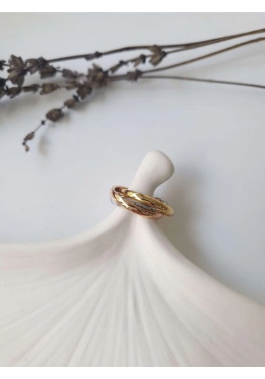 Çelik Üç Renkli Yüzük Sevgiliye Hediye Altın