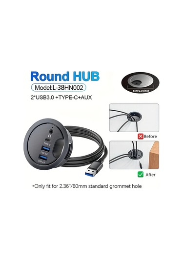 Xuweiwei L-38h005 Jklkj Usb 2.0 3.0 Çok Portlu Hub Sesli Tip-c Şarj Veri Aktarımı Pc İçin Kompakt Masaüstü Dok 60mm Yuvarlak Tasarım Geniş Uyumluluk