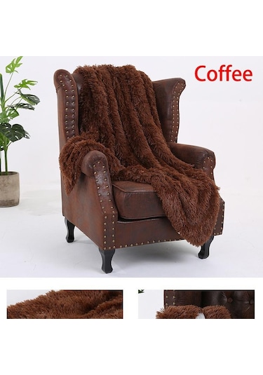 Yumuşak Taklit Kürk Mercan Polar Battaniye Kış Sıcak Bulanık Tüylü Kabarık Battaniye Kapak Lüks Peluş Bulanık Yatak Örtüsü Battaniye Yatak Kahve