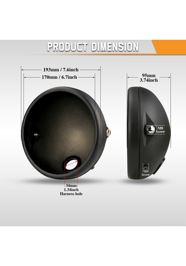 Youtek Motosiklet 7 İnç Çelik/ Demir Mat Siyah Far Kasa, Yeni Ve Kaliteli Modifikasyon Kapsülü