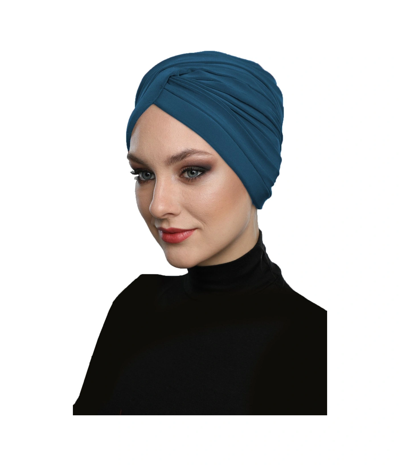 Çapraz W Nervürlü Ensesi Bantlı Petrol Hazır Türban Tesettür Havuz Bonesi Petrol