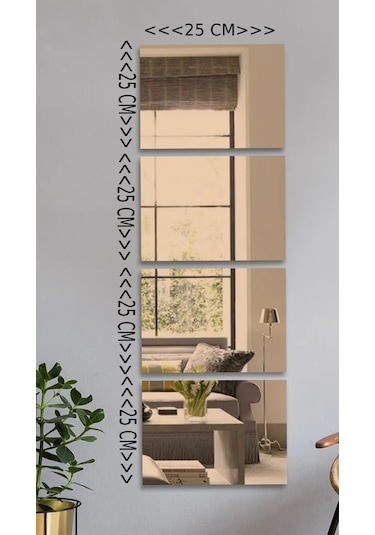 Bronz Kare Boy Aynası 4 Parça 25x25 Cm Altın - Bronz