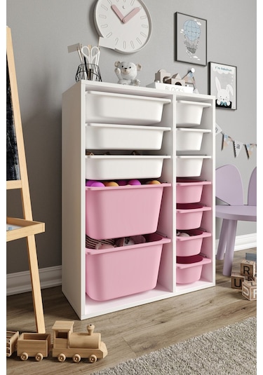 %100 Mdf - Medium Duo 12 Sepetli Oyuncak Dolabı Pembe