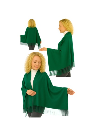 1 Adet Kadın Büyük Bedene Uygun Ekstra Yumuşak Dokulu Püskül Detaylı Kışlık Atkı Omuz Şalı Açık Yeşil