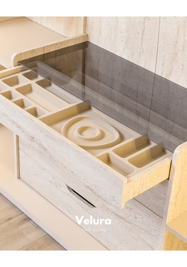 Tress 4 Cam Kapaklı Akordiyon Gardırop Dolap Krem