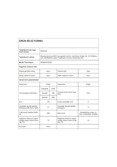 Siemens KD56NXWE0N 522 LT No-Frost Çift Kapılı Buzdolabı