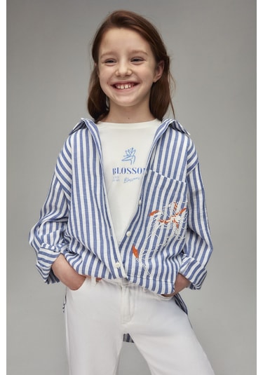 Nk Kids 38437 Kız Çocuk Mavi Leylak Gömlek Mavi