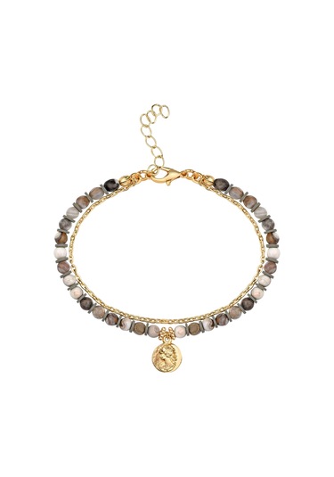 Kadın Figürlü Doğal Taşlı İkili Halhal Kahverengi