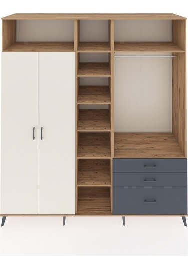 Kronos Dolap 9 Raflı 3 Çekmeceli 2 Askılı 220x59x243 Çam-aytaşı/antrasit Aytası/antrasıt