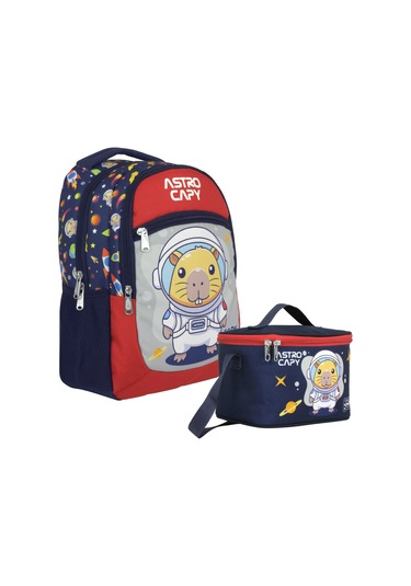 Capybara Erkek Çocuk Okul Sırt Çantası Ve Beslenme Çantası Seti - Lacivert - Kırmızı - Setcpb5227b Çok Renkli