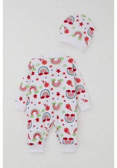 Breeze Kız Bebek Tulum Gökkuşağı Masalı Çiçek Desenli 0-6 Ay, Beyaz Beyaz