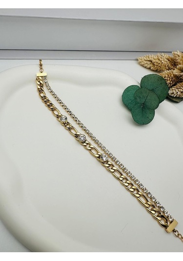 Taşlı Çelik Bileklik Gold Blk 297 Çok Renkli