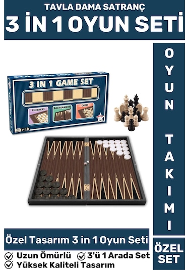 Elit Yüksek Kaliteli Uzun Ömürlü Aile Ev Arkadaş Kahve Cafe Tavla Dama Satranç 3in1 Oyun Takımı