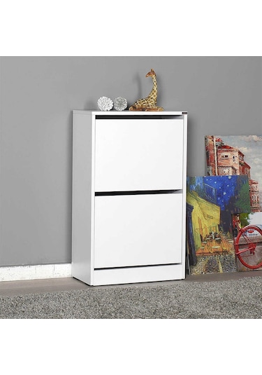 Flat Duo 2 Katlı Ayakkabılık Dolabı - Beyaz