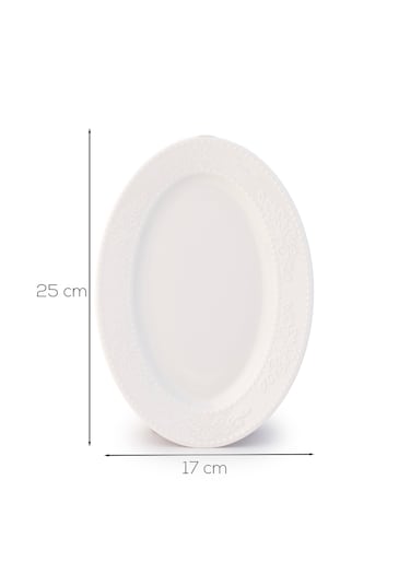 Porsima 4459 Burçak Porselen Kayık Tabak Seti - Oval Kahvaltılık Sunumluk Seti 25cm Beyaz