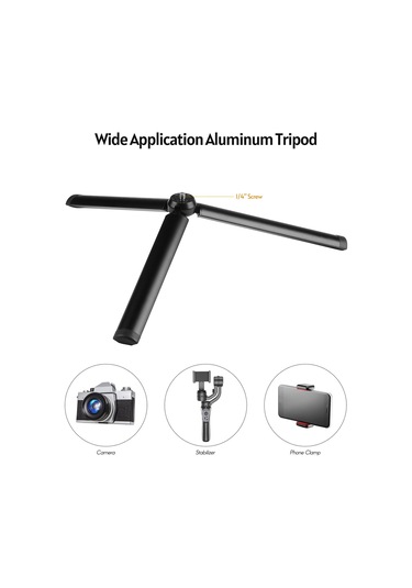 Kangvka Alüminyum Mini Masaüstü Tripod - 8cm Çalışma Yüksekliği - 1/4 İnç Evrensel Bağlantı - Siyah Siyah