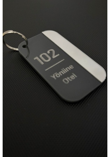 2 'li Kişiselleştirilebilir Anahtarlık Antrasit & Silver Gümüş Pleksi Otel Bungalov Apart Yurt Tesis İsimli Oda Numaralı Gold