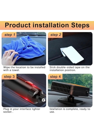 Dancemonkey Lichen Araba Isıtıcı, 12v Araba Isıtıcı, 2'si 1 Arada Isıtma Yx Siyah