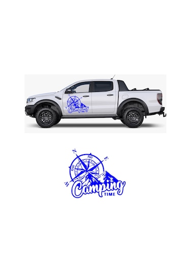 30X25 cm-Camping Time Dağ Manzarası Pusula Karavan Sticker.